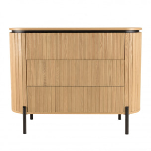 CHARLIE - Commode marron 3 tiroirs style rétro Pin pieds métal noir