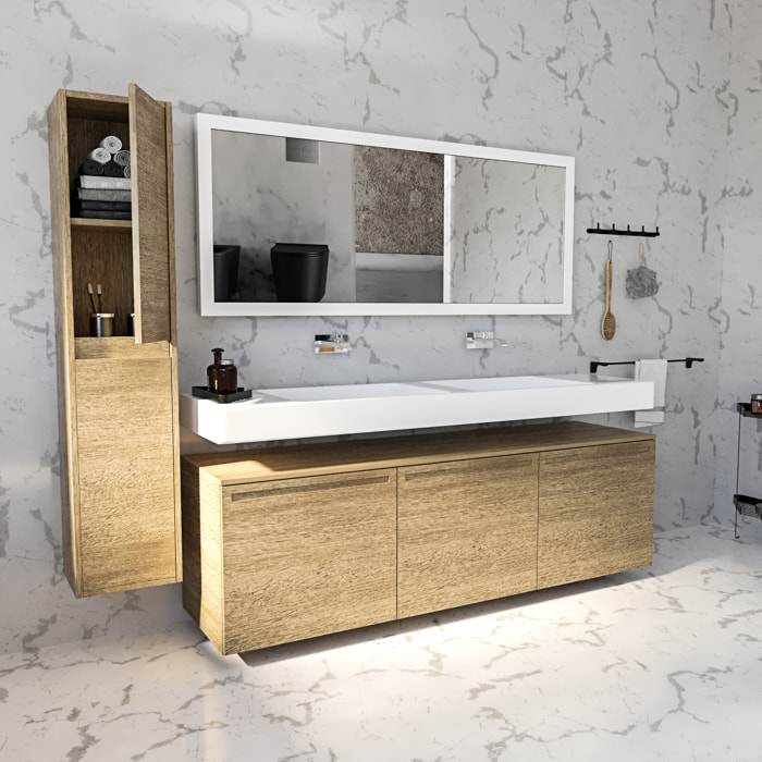 Mobile Bagno Sospeso Armadietto A Colonna Armadio Pensile 2 Ante 4 Ripiani Rovere Arredamento Bagno Nordico Moderno 30 x 25.5 x 140 cm Rovere Scuro