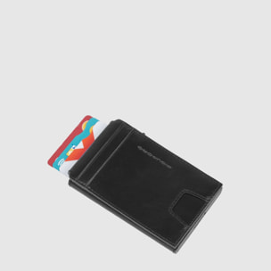 Piquadro Portacarte automatico in alluminio e pelle con protezione RFID