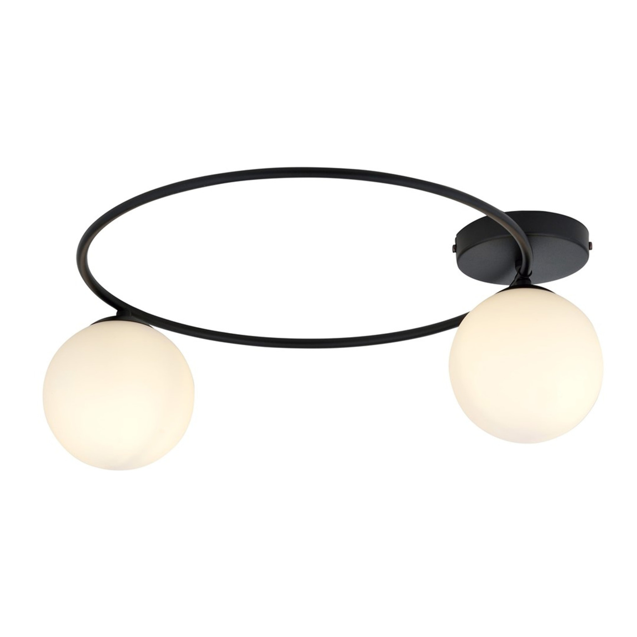 Lampada da soffitto SOPRA con struttura in acciaio nero e sfere in vetro opale