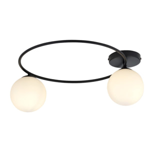 Lampada da soffitto SOPRA con struttura in acciaio nero e sfere in vetro opale