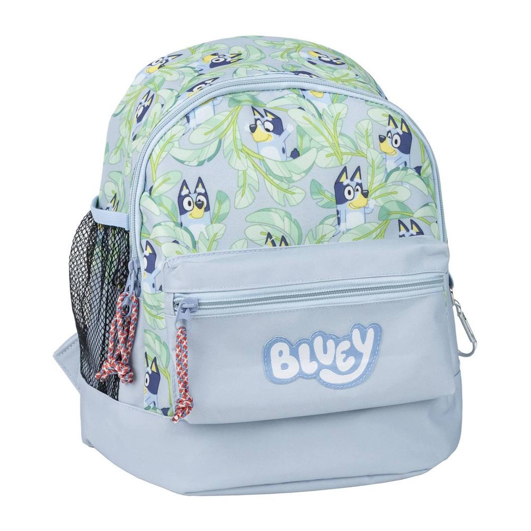 Mochila estilo trekking de bluey - color azul - 23x27x15 cm - fabricada en poliéster - varios bolsillos - cinturón y asas ajustables - estampado bluey