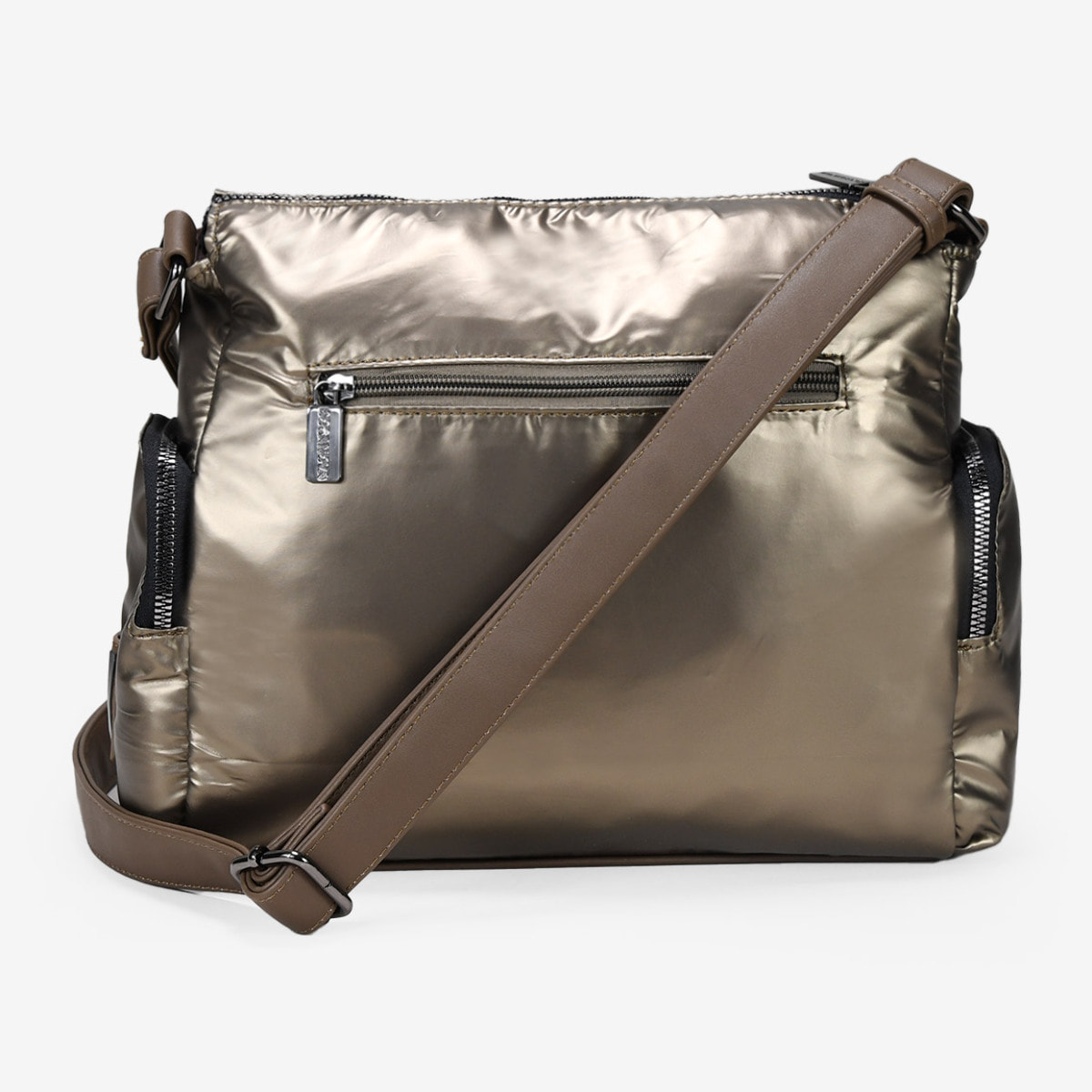 Bolso bandolera acolchada bronce con bolsillos