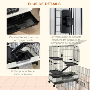 Cage pour petits animaux roulante 3 plates-formes démontables 3 rampes plateau inférieur amovible métal PP 182 x 81 x 114 cm noir