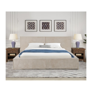 Lit coffre en velours côtelé "Courchevel" - 160 x 200 cm - Beige