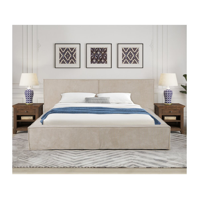 Lit coffre en velours côtelé "Courchevel" - 160 x 200 cm - Beige