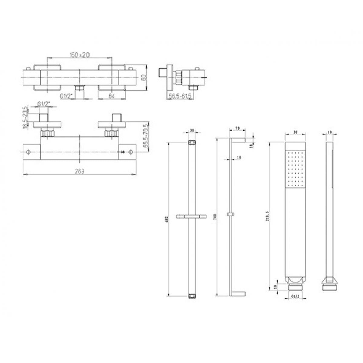 Robinet douche thermostatique avec ensemble douche Paini Dax Square Noir Brossé