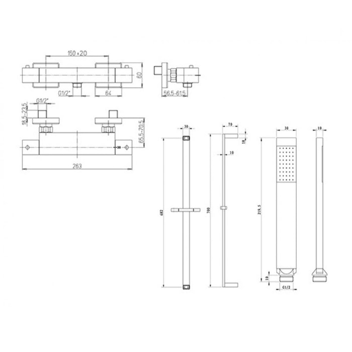 Robinet douche thermostatique avec ensemble douche Paini Dax Square Noir Brossé