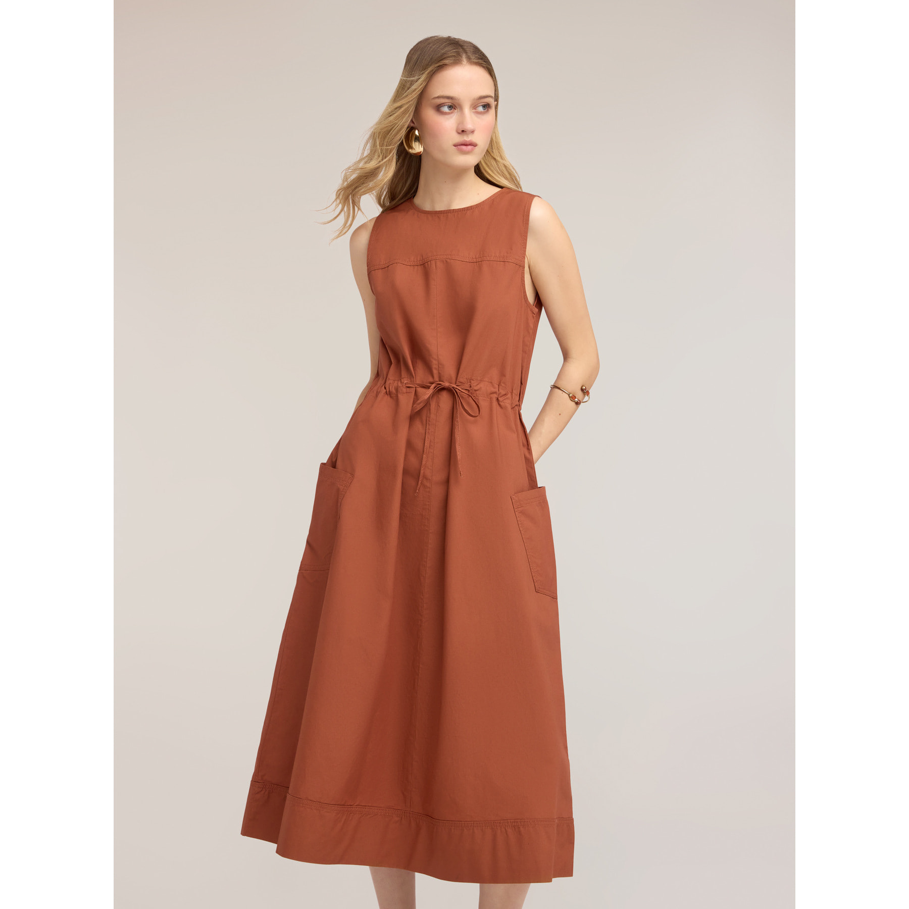 Motivi - Vestito con coulisse in popeline - Marrone