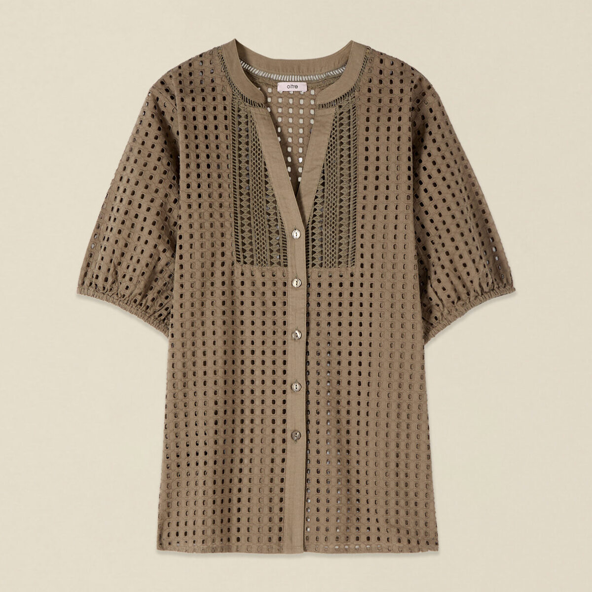 Oltre - Camicia in cotone traforato - Verde militare