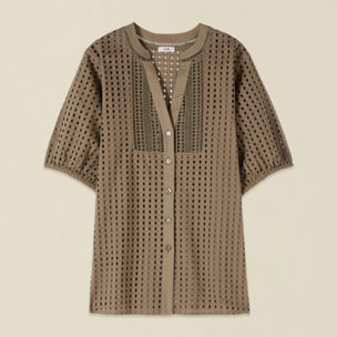 Oltre - Camicia in cotone traforato - Verde militare