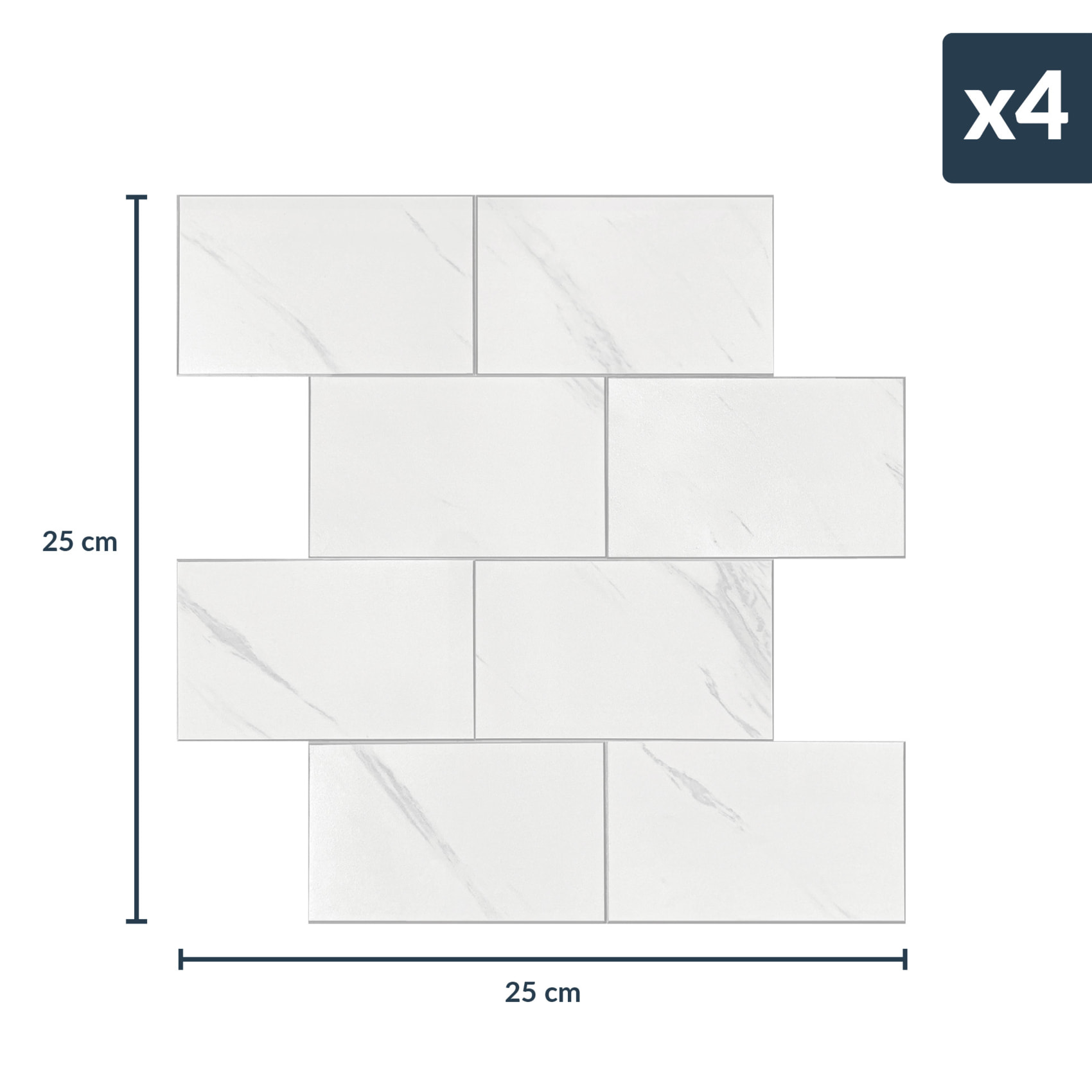 Crédence adhésive murale 3D  - Effet carrelage 4 pièces - Blanc