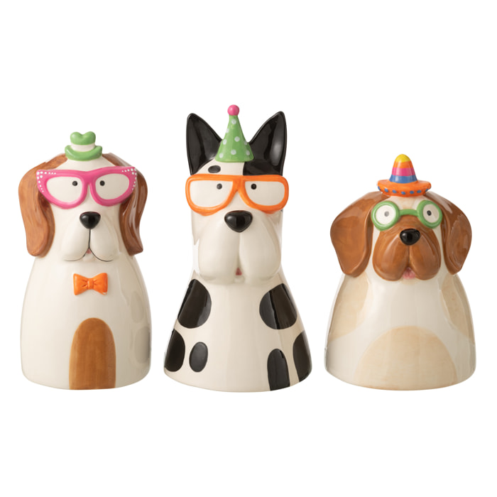 J-Line Vase Chien Lunettes - céramique - multicolore - 3 pièces