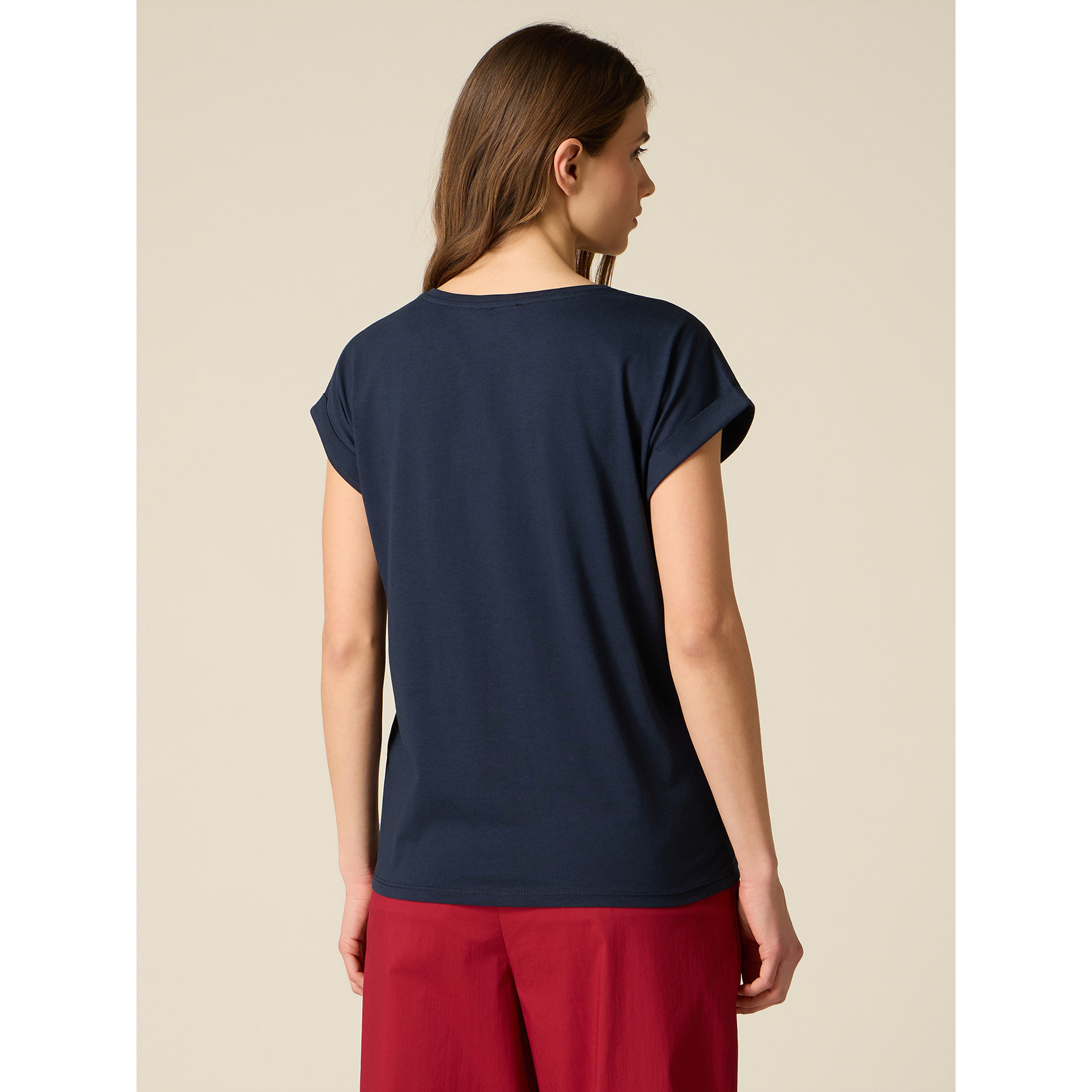 Oltre - T-shirt con applicazione e perle - Blu