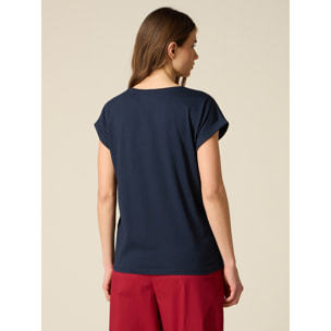 Oltre - T-shirt con applicazione e perle - Blu