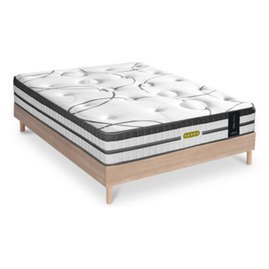 Ensemble Matelas Hybride Concorde & Sommier Bois, Ressorts Ensachés & Mémoire de Forme, 26 cm, Technologie Tri-lattes, Soutien Ferme