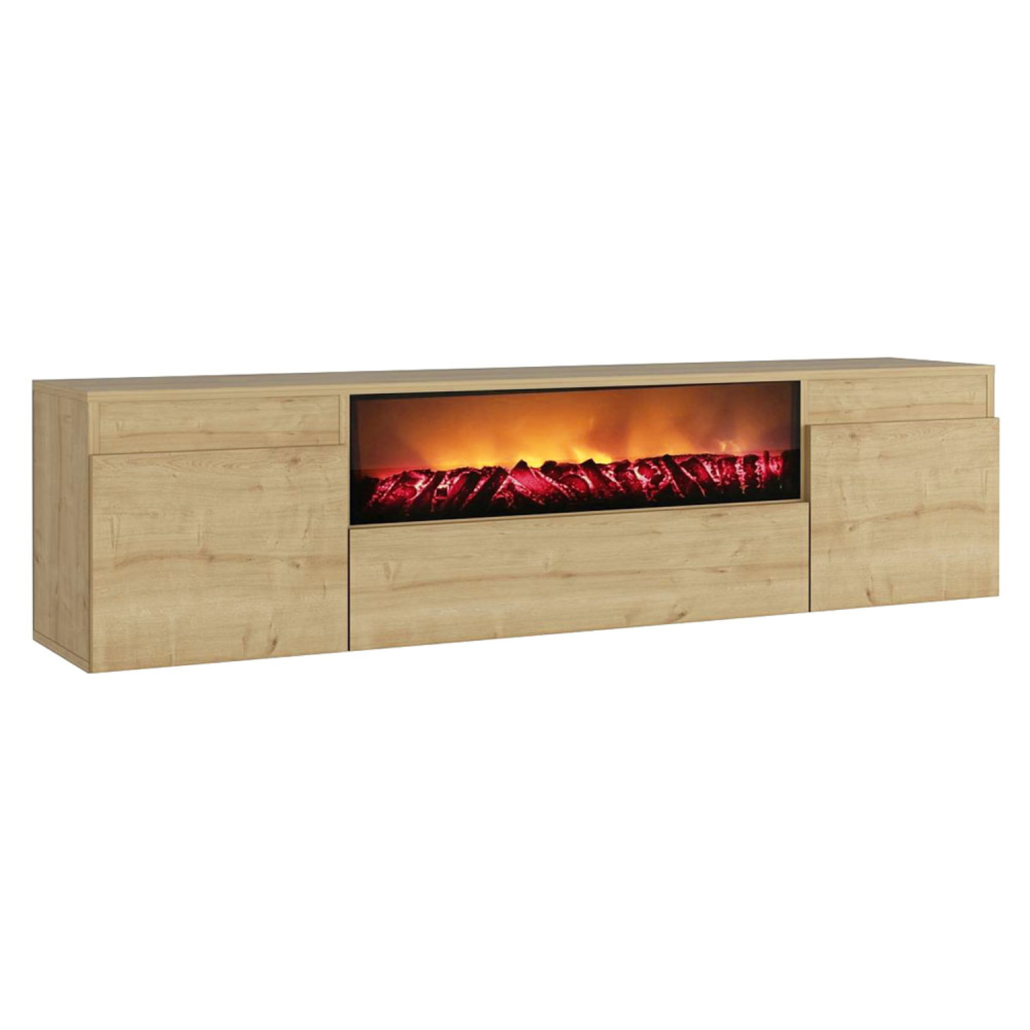 ELI Meuble TV avec cheminée LED 180cm aspect bois