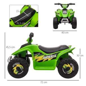 Quad Eléctrico para Niños de 18-36 Meses Vehículo Eléctrico Cuatrimoto a Batería 6V con Avance y Retroceso Carga Máx. 20 kg 72x40x45,5 cm Verde