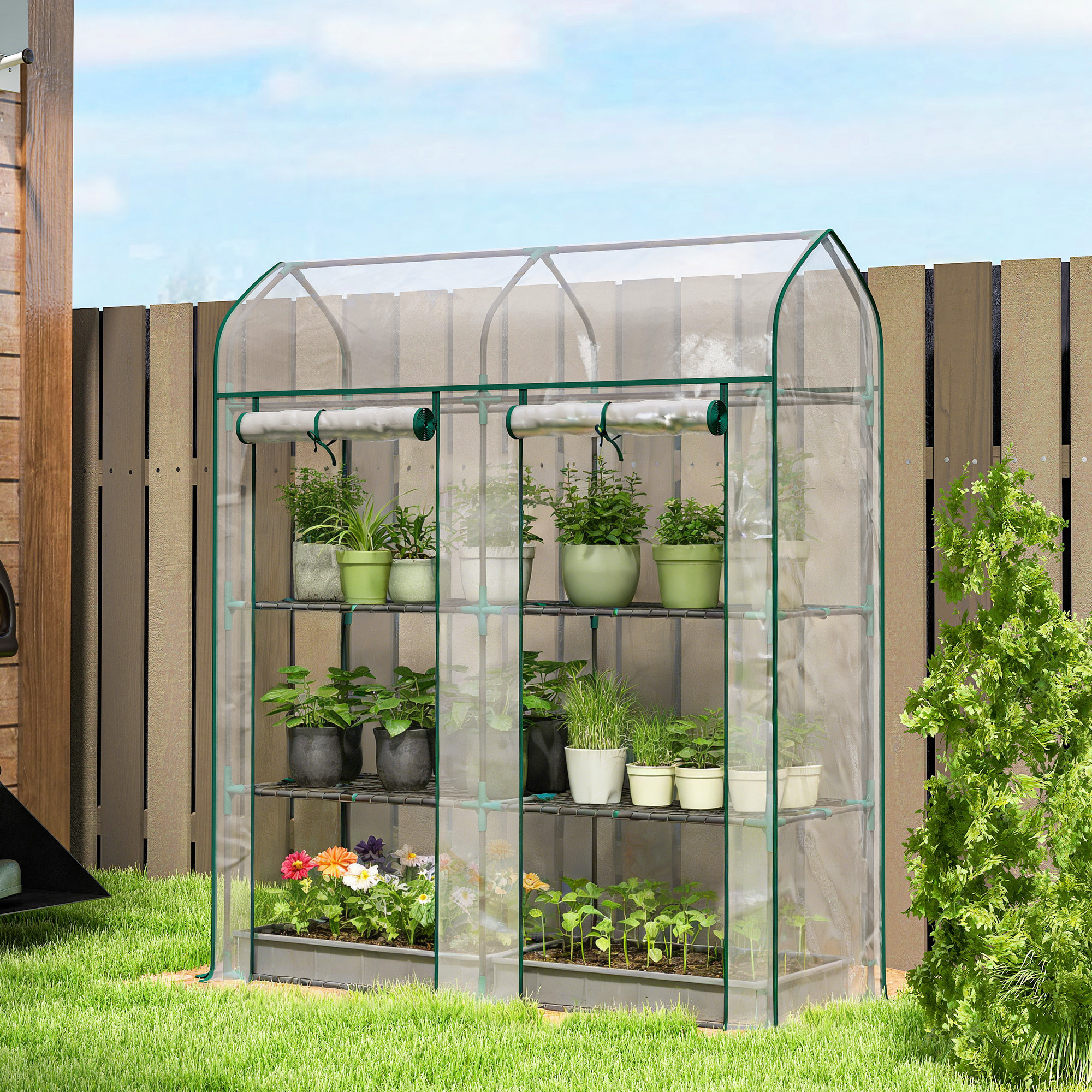 Serre de jardin étagères 3 niveaux châssis acier bâche PVC transparent