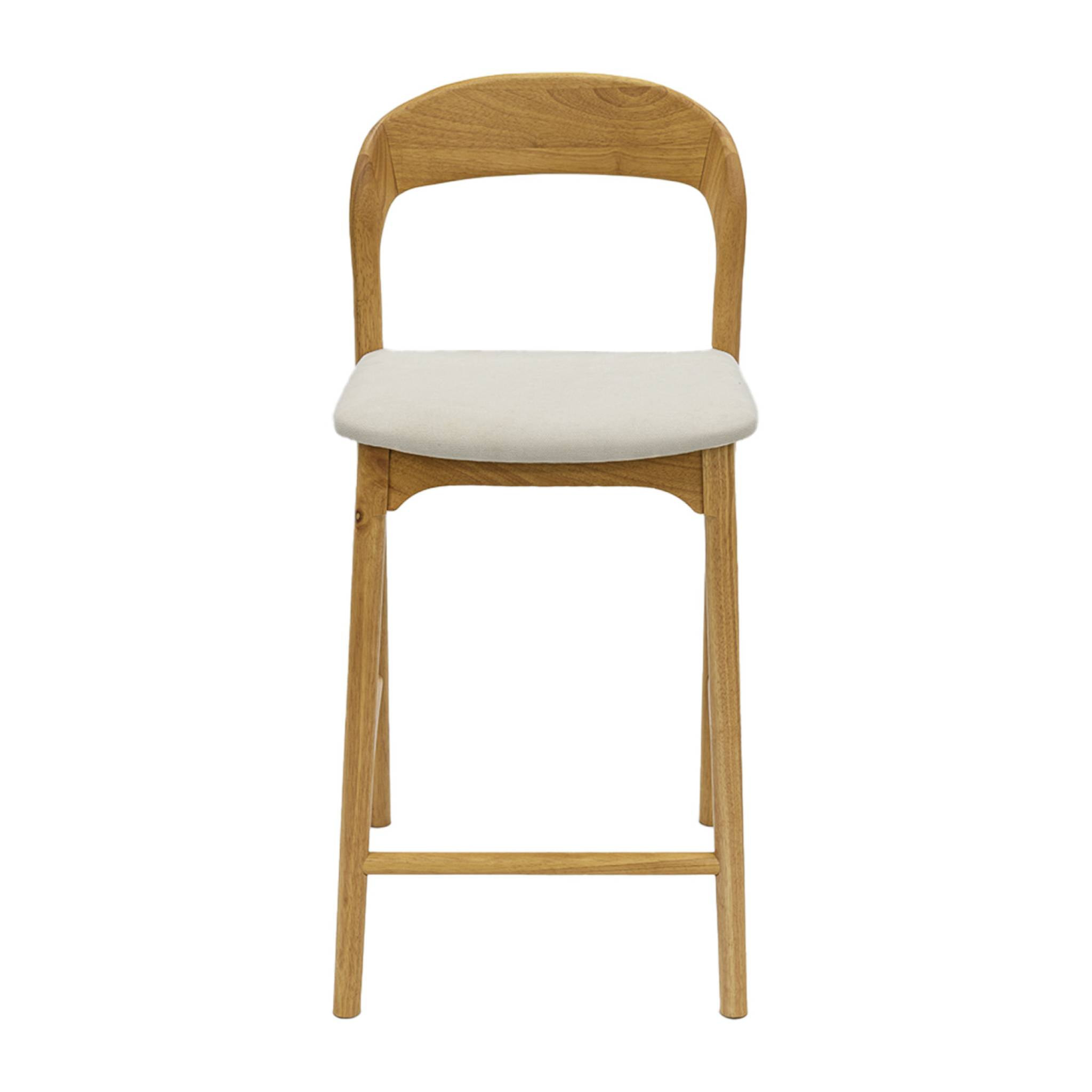 Lot de 2 tabourets de bar bois d'hévéa naturel et tissu. L58.8 x P46.5 x H95.5cm - Athena