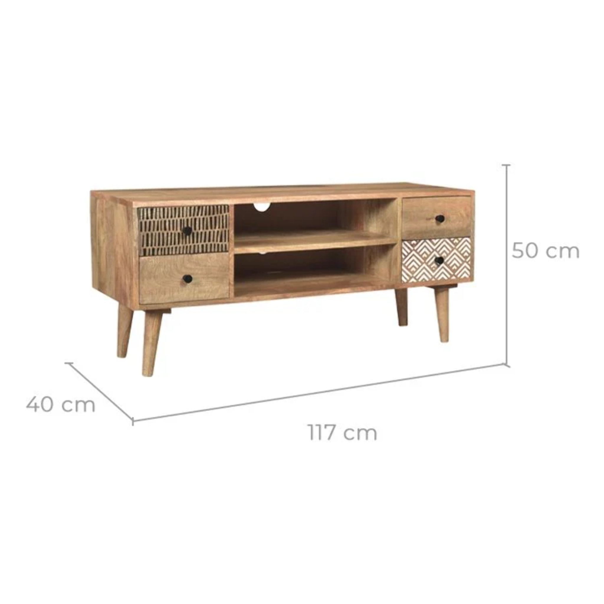 Meuble TV en bois de manguier à motifs 117 cm - Tali
