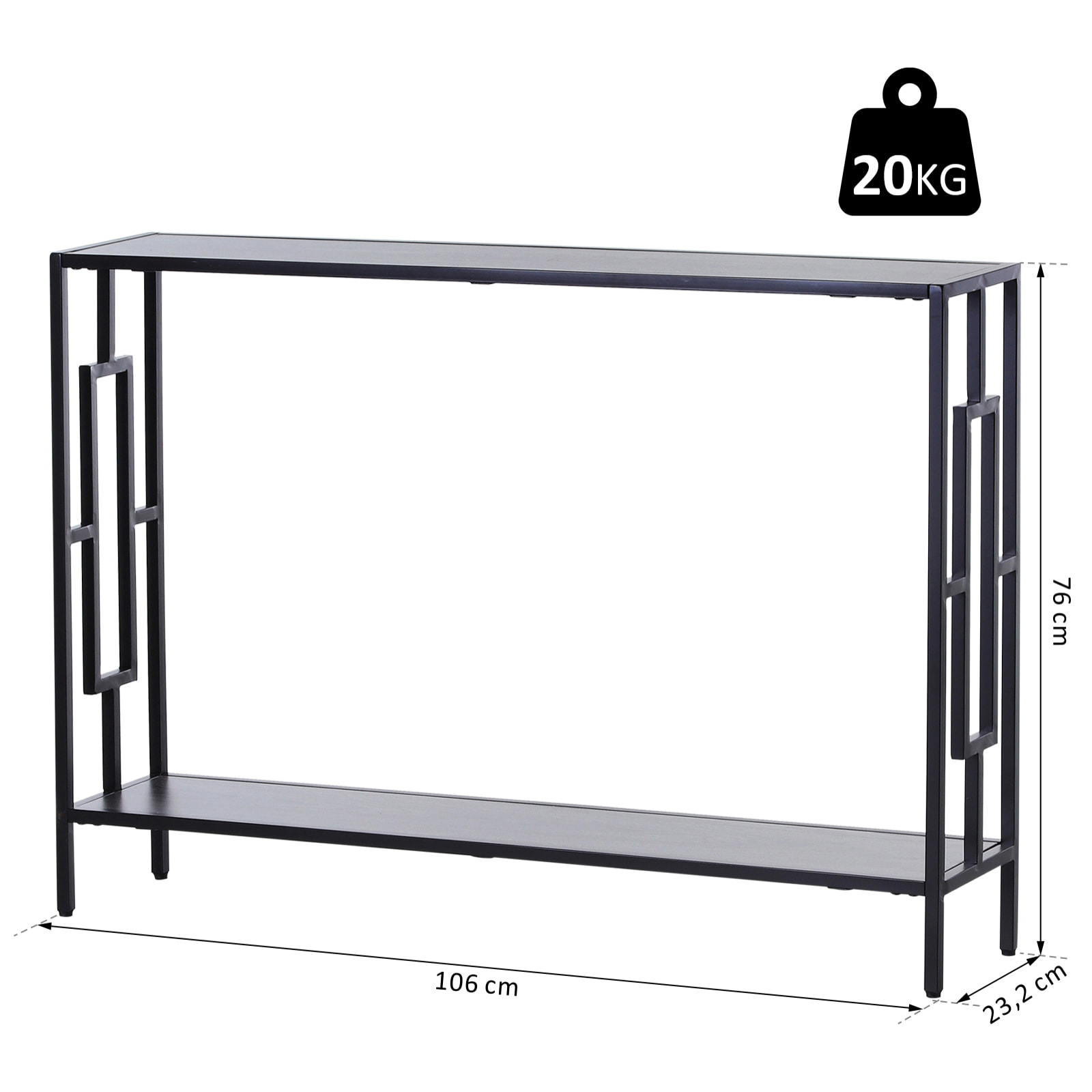 Console table d'appoint design industriel dim. 106L x 23l x 76H cm étagère acier noir panneaux particules bois gris