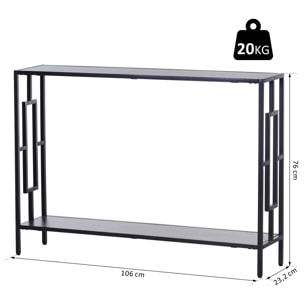 Console table d'appoint design industriel dim. 106L x 23l x 76H cm étagère acier noir panneaux particules bois gris