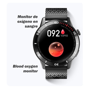 Smartwatch V93 con notificaciones en pantalla. Monitor cardiaco automático, de tensión y oxígeno en sangre.