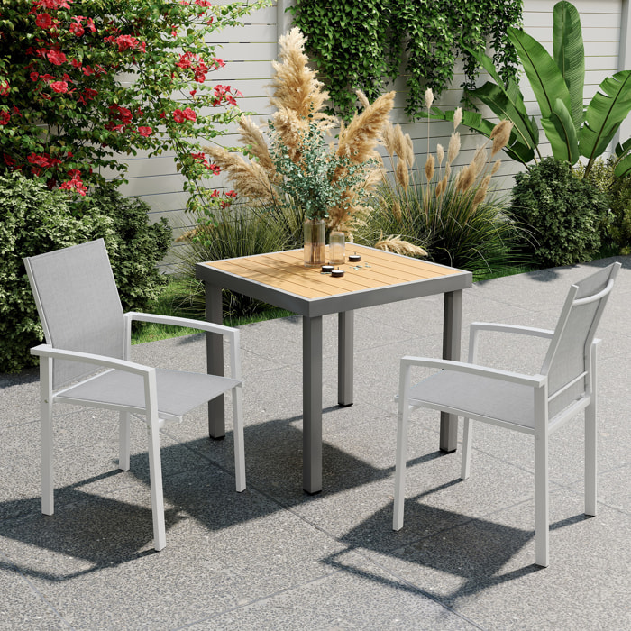 Juego de 2 Sillas de Jardín Exterior Sillas Terraza Exterior Apilables Sillones de Comedor con Tela Transpirable Marco de Acero Reposabrazos y Respaldo 56x58x89 cm Gris Claro