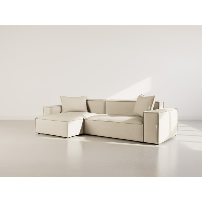 Atlas - Canapé d'angle réversible 4 places en velours texturé - Beige