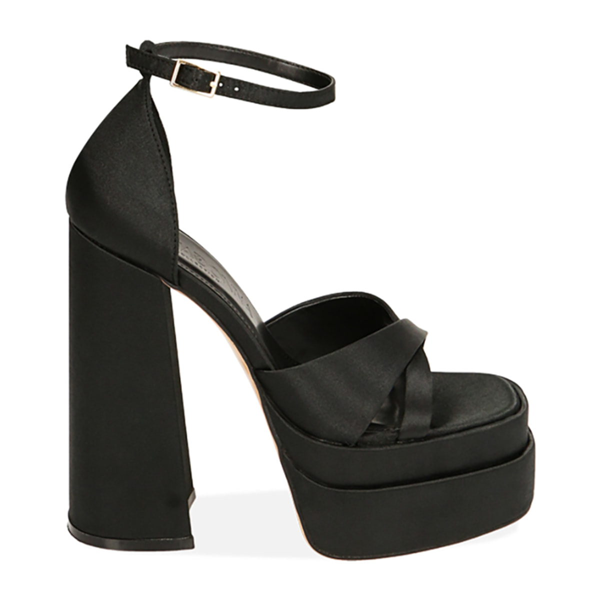 Sandalias de plataforma raso negro, tacón 14 cm