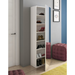 Scarpiera con Specchio Salvaspazio 7 Ripiani 14 Paia Di Scarpe Anta Reversibile Design Moderno Ingresso Camera Cameretta Minimal 160x52x23 Cm Bianco