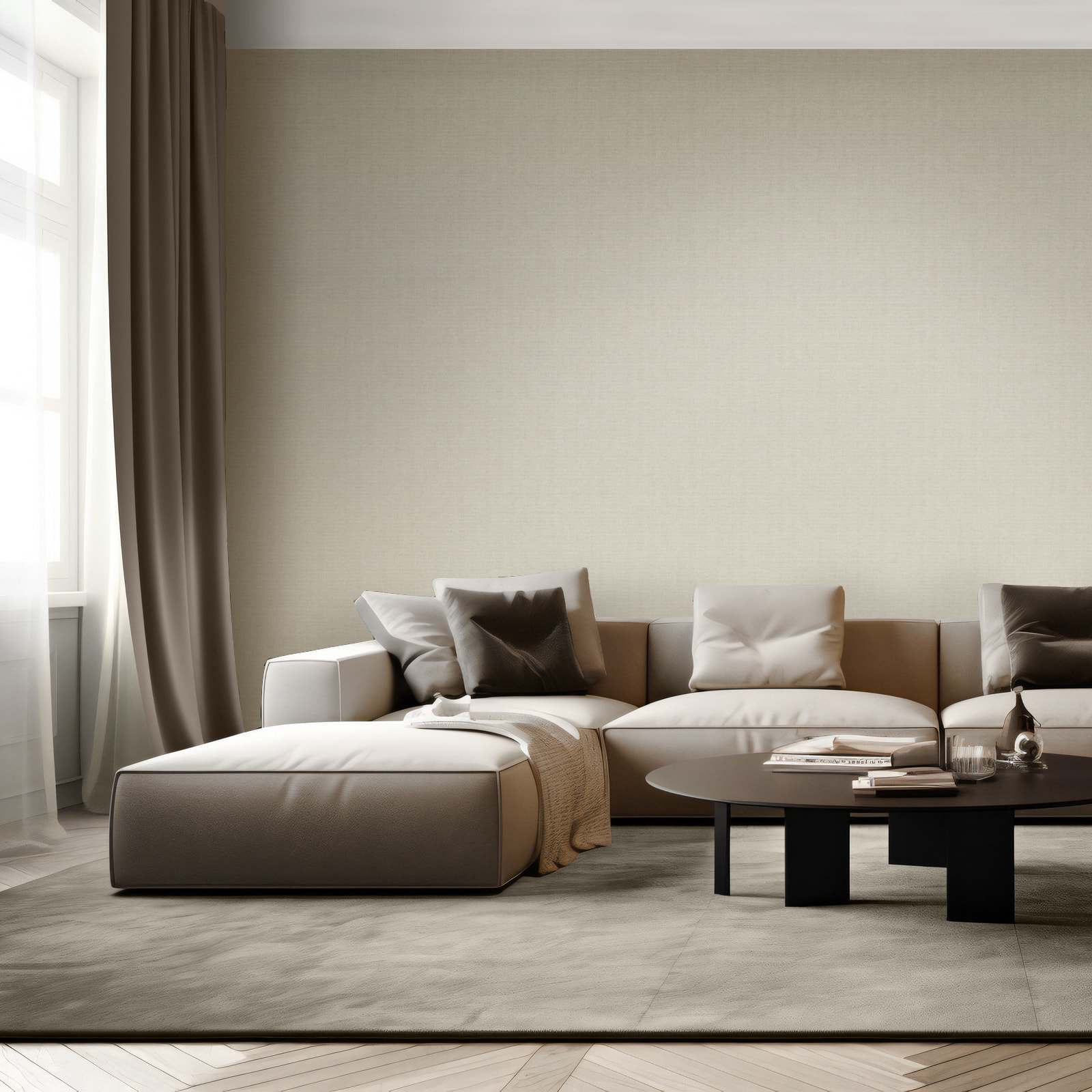 Papier peint uni effet toile jute gris perle