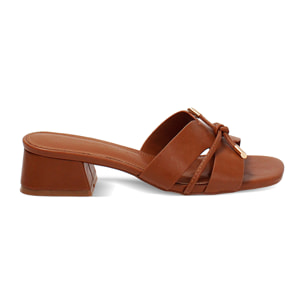 Mules open toe cognac tacco 4 cm