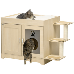 Arenero para Gatos de Madera con 2 Puertas Cama Cojín Suave 107x54x70 cm