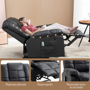Sillón de Masaje, Sillón Relax Reclinable con 8 Puntos de Masaje, Mando a Distancia, Tapizado en PU, Reposapiés, Bolsillo Lateral, Butaca para Salón, Dormitorio, Negro