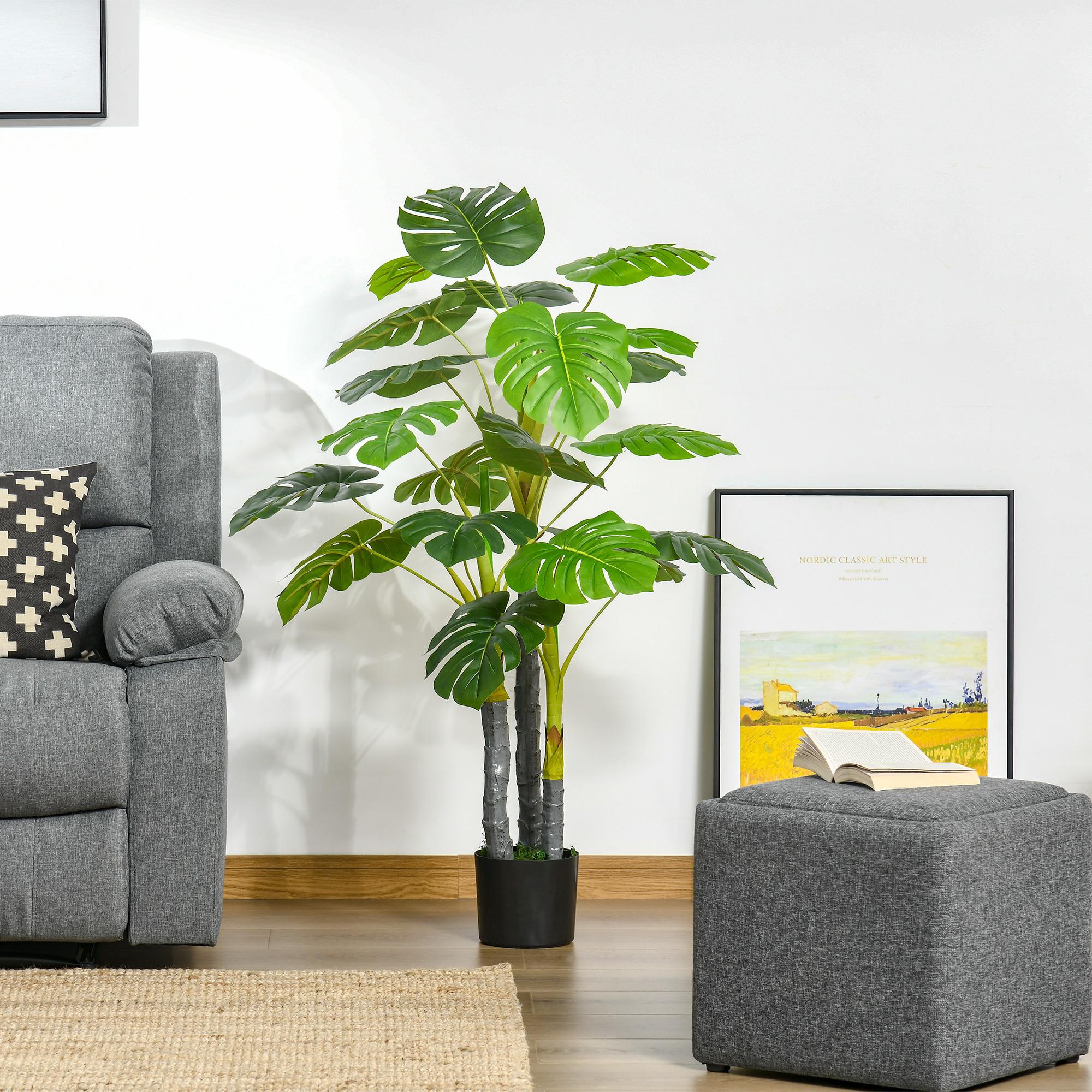 Planta Monstera Artificial 120 cm con Maceta y 20 Hojas Realistas Planta Tropical Decorativa para Hogar Salón Dormitorio Interior y Exterior Verde