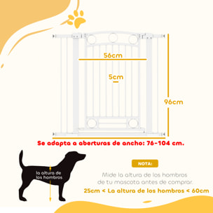 Barrera para Perros Puerta para Perros con Ancho Ajustable 76-104 cm Barrera de Seguridad para Perros Altura 96 cm con 2 Extensiones para Escaleras y Puertas Blanco