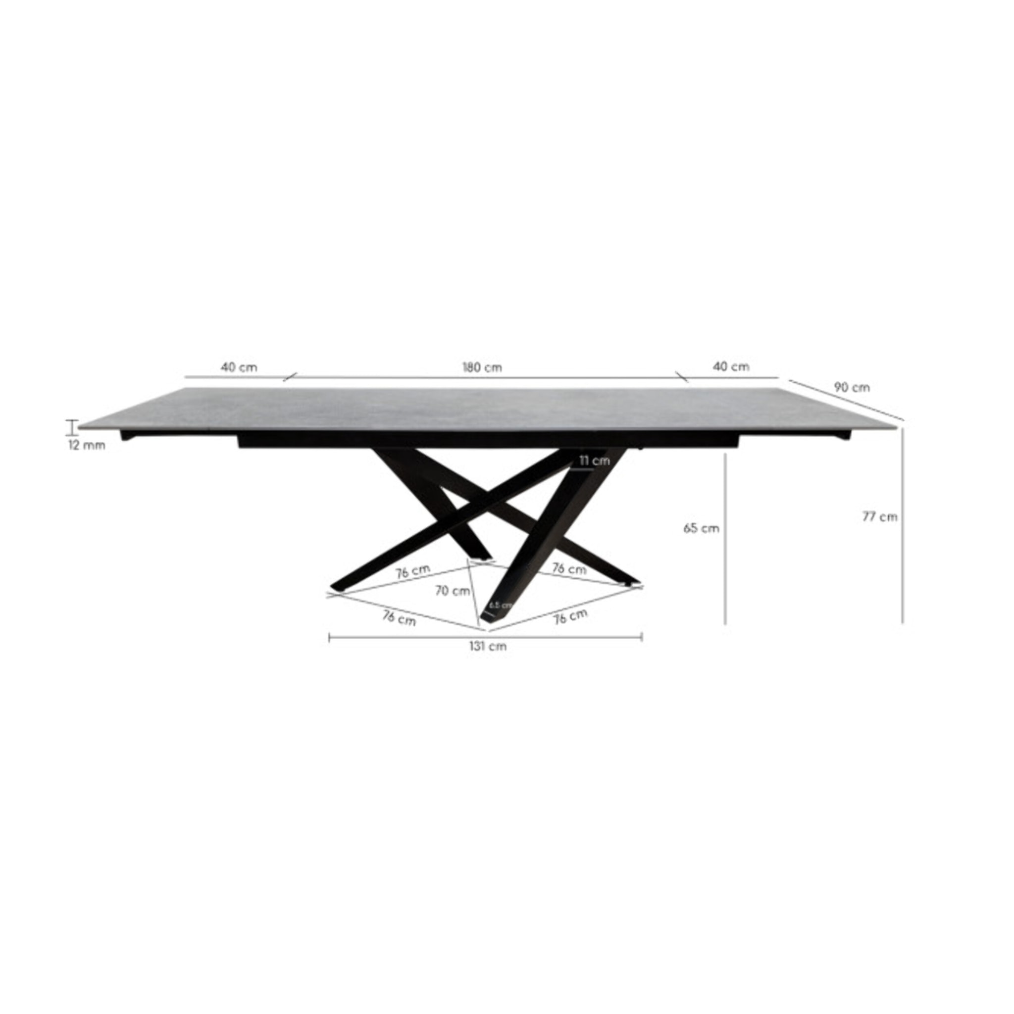 Table de repas extensible en céramique & métal 180/260 cm - DRIO