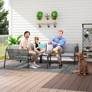 Conjunto Jardín Exterior de Ratán con Cojines Conjunto Terraza Resistente a la Intemperie Muebles Jardín Exterior con 2 Sofás de 2 Plazas Sofá Esquina Mesa Redonda Gris Oscuro