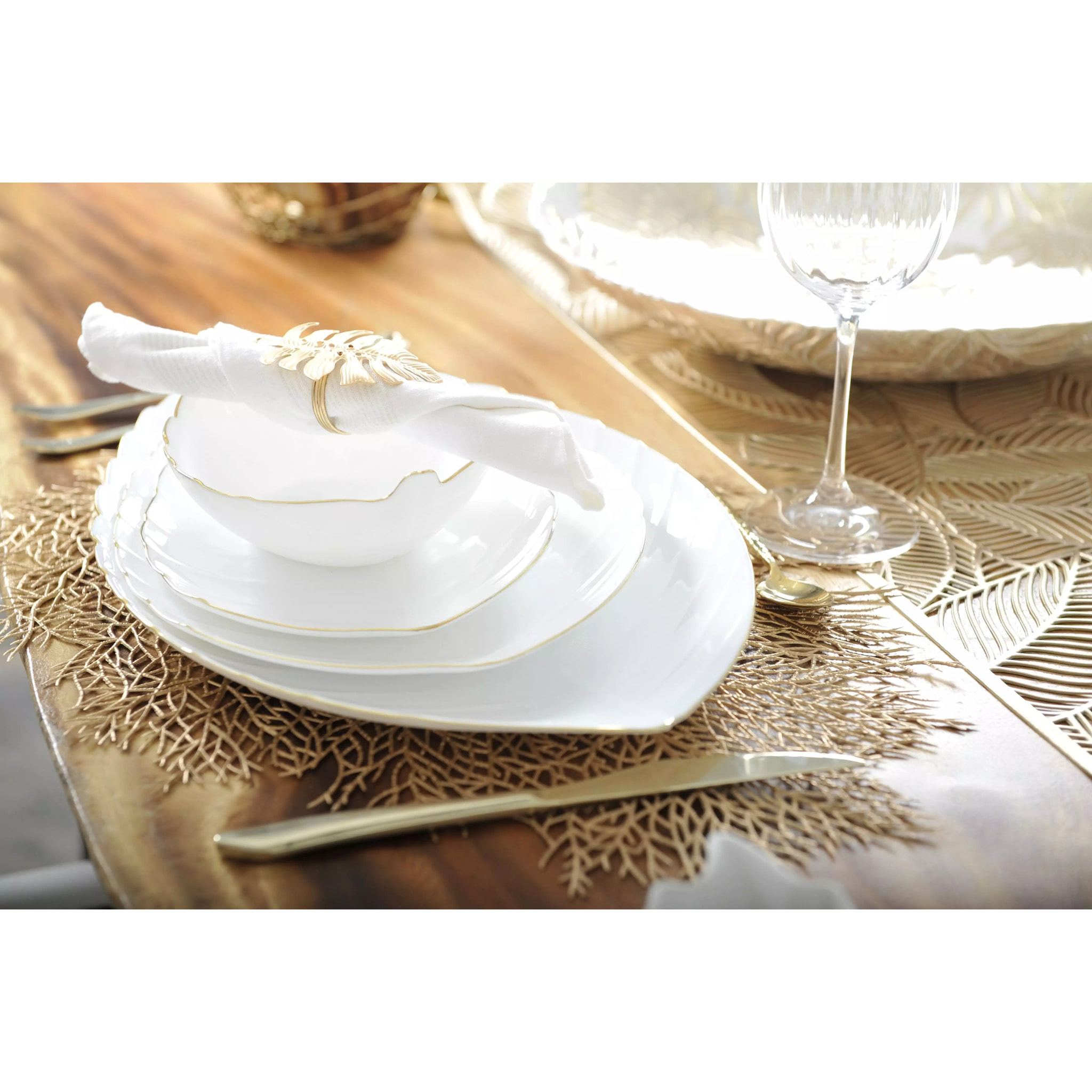 Lot de 6 Dessous d'assiette feuille dorée