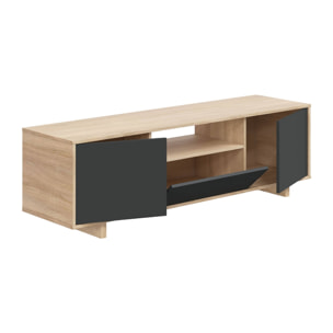 Mobile porta TV Visalia, Credenza per televisione da soggiorno, Supporto TV a 3 ante, Credenza bassa, cm 150x41h46, Rovere