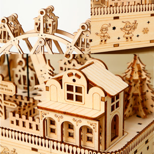 Maqueta de Madera 3D, diseño de Noria con música y movimiento mecánico. 183 piezas.