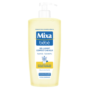 Lot de 6 - Mixa Bébé Gel lavant corps et cheveux Sans savon 750ml