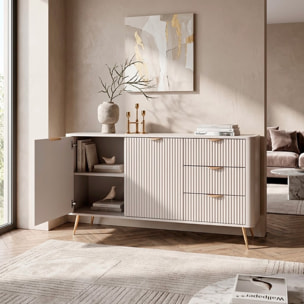 Madia Soggiorno Con 2 Ante e 3 Cassetti Credenza Salvaspazio Design Moderno Elegante Per Soggiorno Camera Con Piedini Slanciati 163 x 81 x 38 Cm Beige