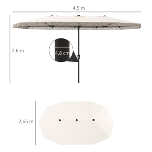 Sombrilla Doble 4,5x2,65 m Sombrilla Terraza Exterior con Manivela Manual Resistente al Agua y Protección UV30+ Sombrilla Grande para Terraza Playa Piscina Crema