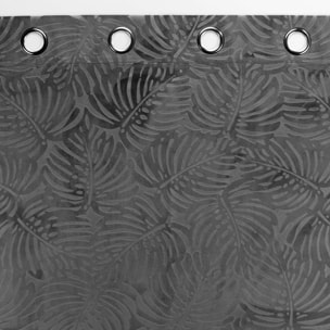 Rideau occultant en velours feuilles de monstera - Gris