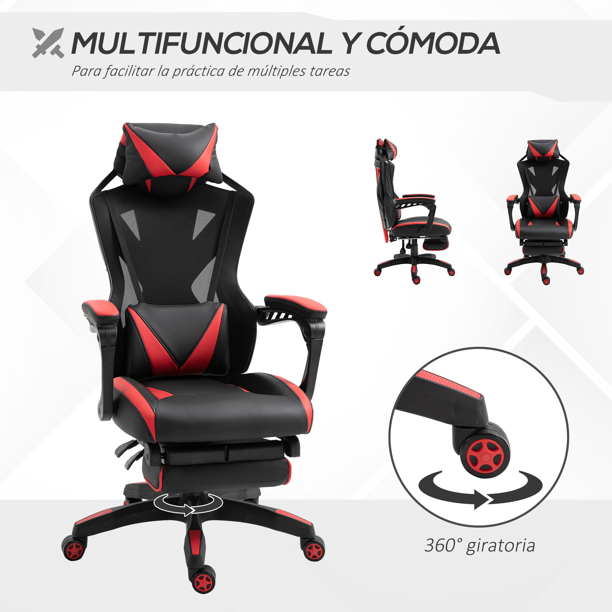 Silla Gaming para Oficina Respaldo Regulable Negro y Rojo