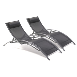 CL76 - Lot de 2 bains de soleil en aluminium et toile plastifiéee