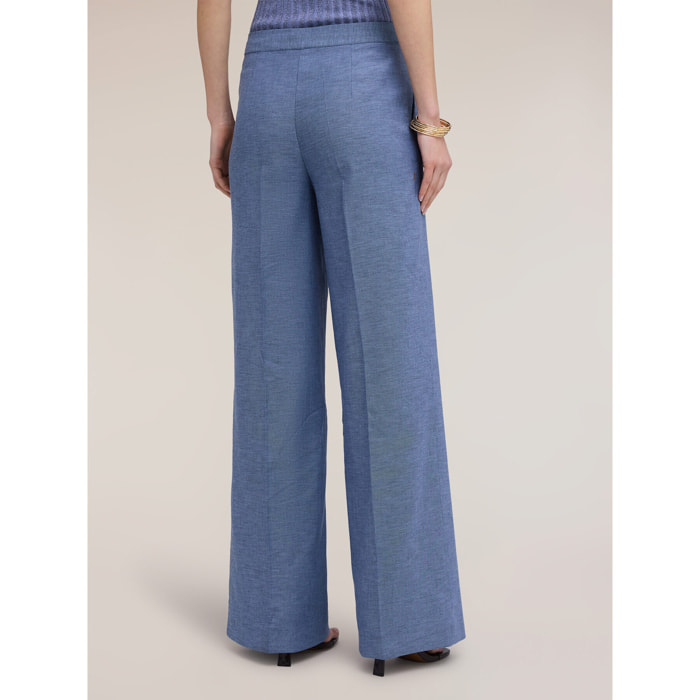 Motivi - Pantaloni palazzo in misto lino - Azzurro